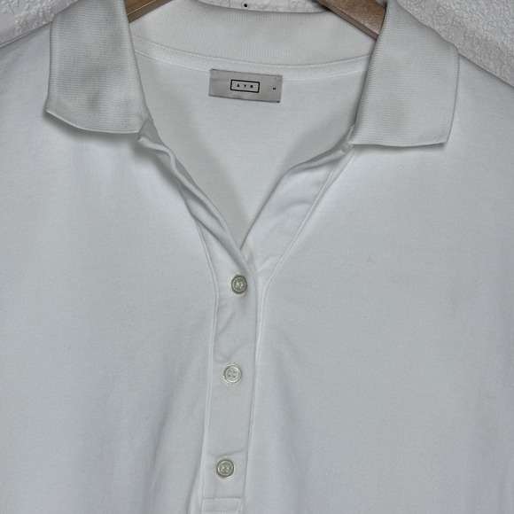 AYR The Cool Polo Cropped Long Sleeve 100% Pima Cotton Shirt White Small - Picture 1 of 11